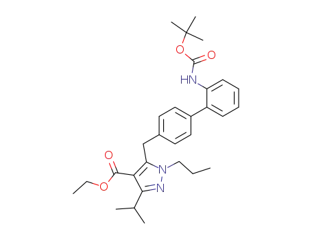 1H-Pyrazole-4-carboxylic acid,
5-[[2'-[[(1,1-dimethylethoxy)carbonyl]amino][1,1'-biphenyl]-4-yl]methyl]-3-
(1-methylethyl)-1-propyl-, ethyl ester