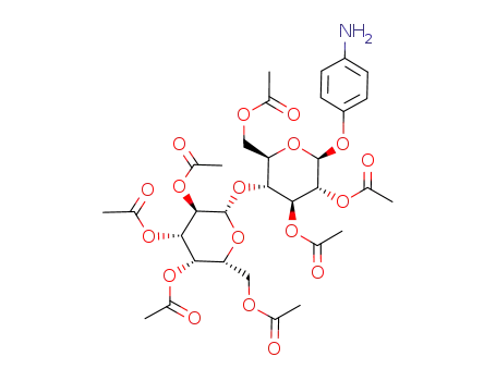 Molecular Structure of 60515-61-9 (4-Aminophenyl2,3,6-tri-O-acetyl-4-O-(2,3,4,6-tetra-O-acetyl-b-D-glucopyranosyl)-b-D-thioglucopyranoside)