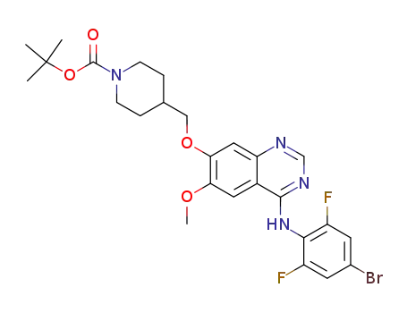 Molecular Structure of 338992-40-8 (4-[({4-[(4-bromo-2,6-difluorophenyl)amino]-6-methoxyquinazolin-7-yl}oxy)methyl]piperidine-1-carboxylate)