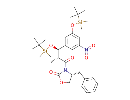 4-benzyl-3-{3-(<i>tert</i>-butyl-dimethyl-silanyloxy)-3-[3-(<i>tert</i>-butyl-dimethyl-silanyloxy)-5-nitro-phenyl]-2-methyl-propionyl}-oxazolidin-2-one