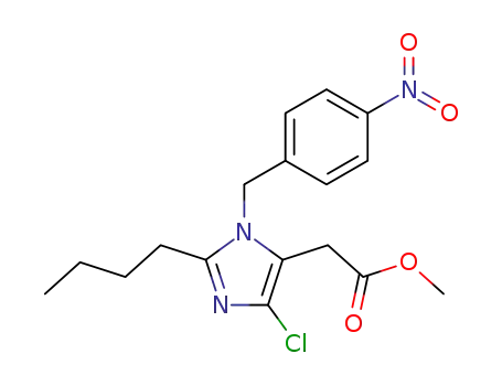 Molecular Structure of 114772-04-2 (1H-Imidazole-5-acetic acid, 2-butyl-4-chloro-1-[(4-nitrophenyl)methyl]-,
methyl ester)