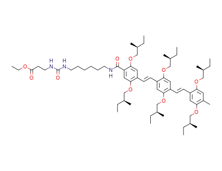 Molecular Structure of 626255-50-3 ((E,E)-3-[6-{4-{4-(4-methyl-2,5-bis[(S)-2-methylbutoxy]styryl)-2,5-bis[(S)-2-methylbutoxy]styryl}-2,5-bis[(S)-2-methylbutoxy]benzoylamino}hexylureido]propionic acid ethyl ester)