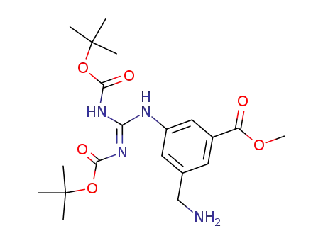 Molecular Structure of 845777-82-4 (Benzoic acid,
3-(aminomethyl)-5-[[bis[[(1,1-dimethylethoxy)carbonyl]amino]methylene]
amino]-, methyl ester)