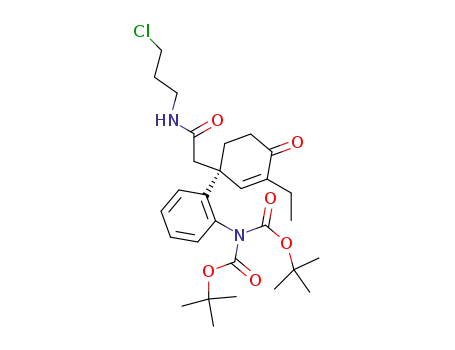 2-[(1S)-1-(2-N,N-bis(t-butoxycarbonyl)amino-phenyl)-3-ethyl-4-oxo-cyclohexene-2-enyl]-N-(3-chloropropyl)-acetamide