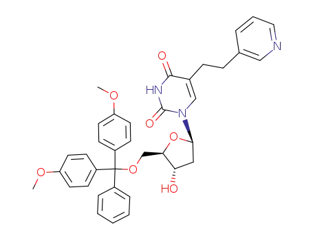 Molecular Structure of 500907-32-4 (Uridine,
5'-O-[bis(4-methoxyphenyl)phenylmethyl]-2'-deoxy-5-[2-(3-pyridinyl)ethyl
]-)