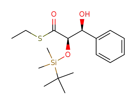 Molecular Structure of 159573-36-1 (S-ethyl (2R,3S)-2-(tert-butyldimethylsiloxy)-3-hydroxy-3-phenylpropanethioate)