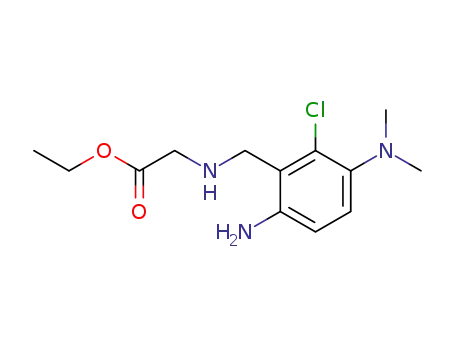 Molecular Structure of 96336-67-3 (Glycine, N-[[6-amino-2-chloro-3-(dimethylamino)phenyl]methyl]-, ethyl
ester)