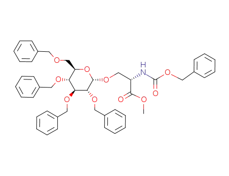 Molecular Structure of 77870-90-7 ((S)-2-((benzyloxycarbonyl)amino)-3-O-(2,3,4,6-tetra-O-benzyl-α-D-glucopyranosyl)propanoate)