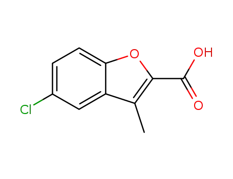 Molecular Structure of 1134-00-5 (5-CHLORO-3-METHYL-1-BENZOFURAN-2-CARBOXYLIC ACID)