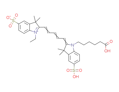 Molecular Structure of 146368-11-8 (3H-Indolium, 2-[5-[1-(5-carboxypentyl)-1,3-dihydro-3,3-dimethyl-5-sulfo-2H-indol-2-ylidene]-1,3-pentadien-1-yl]-1-ethyl-3,3-dimethyl-5-sulfo-, inner salt)
