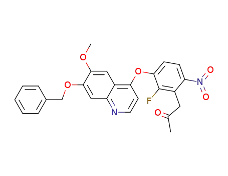 Molecular Structure of 1210828-42-4 (1-(3-(7-(benzyloxy)-6-methoxyquinolin-4-yloxy)-2-fluoro-6-nitrophenyl)propan-2-one)