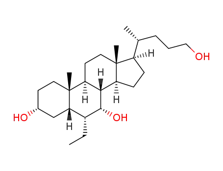 Molecular Structure of 1537866-49-1 ((3R,5S,6R,7R,10S,13R)-6-ethyl-17-((R)-5-hydroxypentan-2-yl)-10,13-dimethyl-hexadecahydro-1H-cyclopenta[a]phenanthrene-3,7-diol)