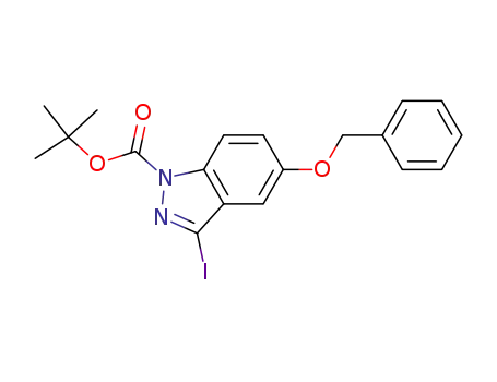 Molecular Structure of 854633-04-8 (1H-Indazole-1-carboxylic acid, 3-iodo-5-(phenylMethoxy)-, 1,1-diMethylethyl ester)