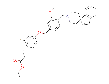 Molecular Structure of 1292291-71-4 (Ethyl 3-[2-fluoro-4-[[3-methoxy-4-(spiro[indene-1,4'-piperidine]-1'-ylmethyl)phenyl]methoxy]phenyl]propanoate)