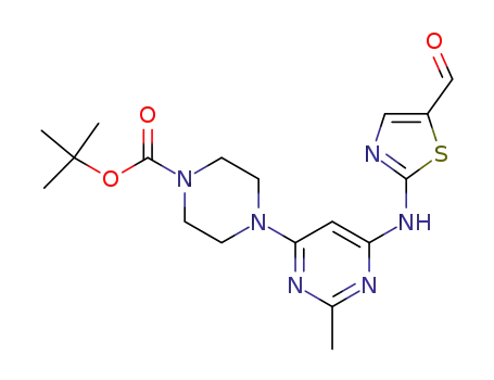 Molecular Structure of 936845-85-1 (1-Piperazinecarboxylic acid, 4-[6-[(5-forMyl-2-thiazolyl)aMino]-2-Methyl-4-pyriMidinyl]-, 1,1-diMethylethyl ester)