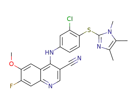 4-{3-chloro-4-[(1,4,5-trimethyl-1H-imidazol-2-yl)thio]phenyl}amino-7-fluoro-6-methoxyquinoline-3-carbonitrile