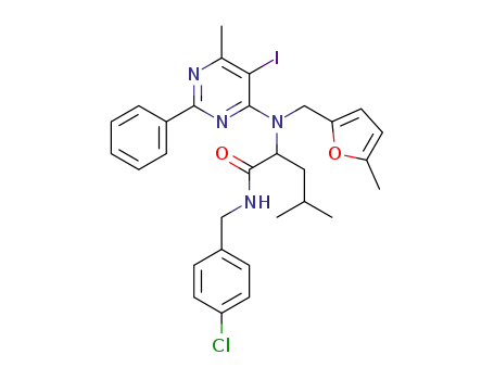 2-[(5-iodo-6-methyl-2-phenylpyrimidin-4-yl)-(5-methylfuran-2-ylmethyl)-amino]-4-methylpentanoic acid 4-chlorobenzylamide