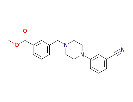 Molecular Structure of 1373516-13-2 (3-[4-(3-cyano-phenyl)-piperazin-1ylmethyl]-benzoic acid methyl ester)