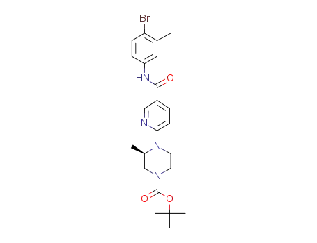Molecular Structure of 1374891-56-1 ((R)-4-[5-(4-bromo-3-methyl-phenylcarbamoyl)pyridin-2-yl]-3-methyl-piperazine-1-carboxylic acid tert-butyl ester)