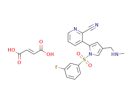 Molecular Structure of 1055304-87-4 (3-{1-[(3-fluorophenyl)sulfonyl]-4-[(methylamino)methyl]-1H-pyrrol-2-yl}pyridine-2-carbonitrile fumarate)