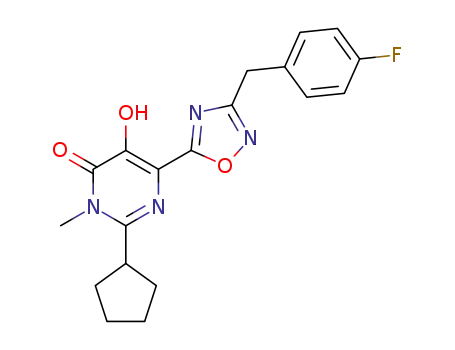 Molecular Structure of 1289649-14-4 (2-cyclopentyl-6-(3-(4-fluorobenzyl)-1,2,4-oxadiazol-5-yl)-5-hydroxy-3-methylpyrimidin-4(3H)-one)