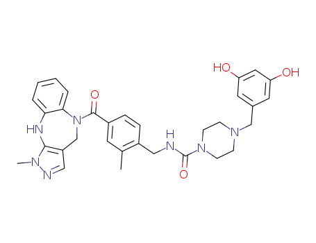 N-[[4-[(4,10-Dihydro-1-methylpyrazolo[3,4-b][1,5]benzodiazepin-5(1H)-yl)carbonyl]-2-methylphenyl]methyl]-4-[(3,5-dihydroxyphenyl)methyl]-1-piperazinecarboxamidedihydrochloride