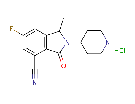 6-fluoro-1-methyl-3-oxo-2-(piperidin-4-yl)-2,3-dihydro-1H-isoindole-4-carbonitrile hydrochloride