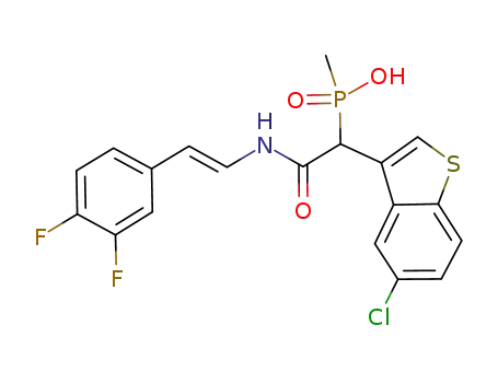 Molecular Structure of 936366-22-2 (E-{(5-chloro-benzo[b]thiophen-3-yl)-[2-(3,4-difluoro-phenyl)-vinylcarbamoyl]-methyl}-methyl-phosphinic acid)