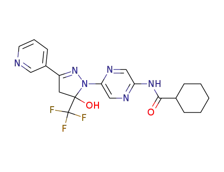 Molecular Structure of 940959-33-1 (cyclohexanecarboxylic acid [5-(5-hydroxy-3-pyridin-3-yl-5-trifluoromethyl-4,5-dihydro-pyrazol-1-yl)-pyrazin-2-yl]-amide)
