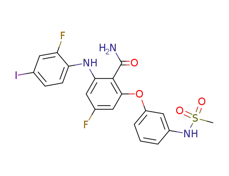 4-fluoro-2-(2-fluoro-4-iodo-phenylamino)-6-(3-methanesulfonylamino-phenoxy)-benzamide