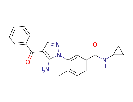 Molecular Structure of 836682-64-5 (Benzamide,
3-(5-amino-4-benzoyl-1H-pyrazol-1-yl)-N-cyclopropyl-4-methyl-)