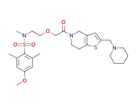 4-methoxy-N,2,6-trimethyl-N-(2-(2-oxo-2-(2-(piperidin-1-ylmethyl)-6,7-dihydrothieno[3,2-c]pyridin-5(4H)-yl)ethoxy)ethyl)benzenesulfonamide