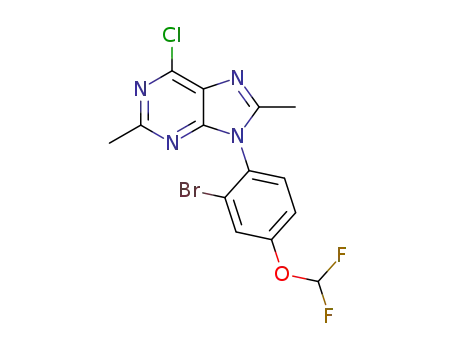Molecular Structure of 1198109-77-1 (9-(2-bromo-4-(difluoromethoxy)phenyl)-6-chloro-2,8-dimethyl-9H-purine)