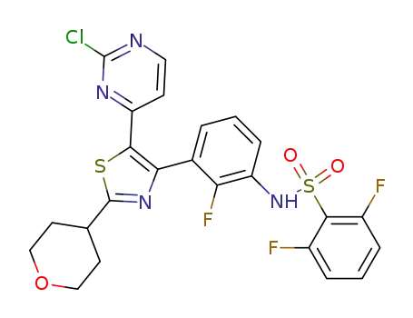 Molecular Structure of 1195768-21-8 (N-{3-[5-(2-chloro-4-pyrimidinyl)-2-(tetrahydro-2H-pyran-4-yl)-1,3-thiazol-4-yl]-2-fluorophenyl}-2,6-difluorobenzenesulfonamide)