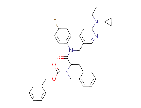 Molecular Structure of 1033865-68-7 (3-{[6-(cyclopropyl(ethyl)amino)pyridin-3-ylmethyl](4-fluorophenyl)carbamoyl}-3,4-dihydro-1H-isoquinoline-2-carboxylic acid benzyl ester)