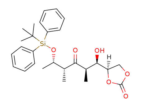 Molecular Structure of 1132969-96-0 ((R)-4-((1R,2R,4R,5S)-5-(tert-butyldiphenylsilyloxy)-1-hydroxy-2,4-dimethyl-3-oxohexyl)-1,3-dioxolan-2-one)