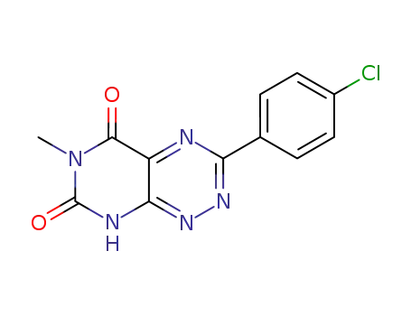 Molecular Structure of 42285-77-8 (Pyrimido[5,4-e]-1,2,4-triazine-5,7(1H,6H)-dione,
3-(4-chlorophenyl)-6-methyl-)