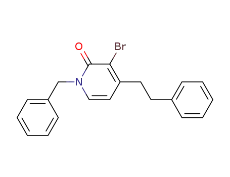 Molecular Structure of 586373-17-3 (2(1H)-Pyridinone, 3-bromo-4-(2-phenylethyl)-1-(phenylmethyl)-)
