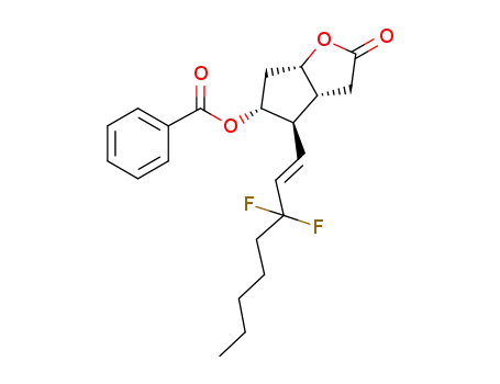 Molecular Structure of 1151944-14-7 ((3aR,4R,5R,6aS)-4-((E)-3,3-difluorooct-1-enyl)-2-oxohexahydro-2H-cyclopenta[b]furan-5-yl benzoate)