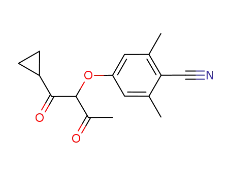 Molecular Structure of 913346-12-0 (4-((1-Cyclopropyl-1,3-dioxobutan-2-yl)oxy)-2,6-dimethylbenzonitrile)