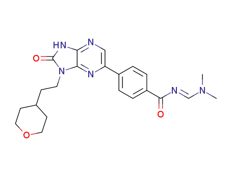 (E)-N-((dimethylamino)methylene)-4-(2-oxo-3-(2-(tetrahydro-2H-pyran-4-yl)ethyl)-2,3-dihydro-1H-imidazo[4,5-b]pyrazin-5-yl)benzamide