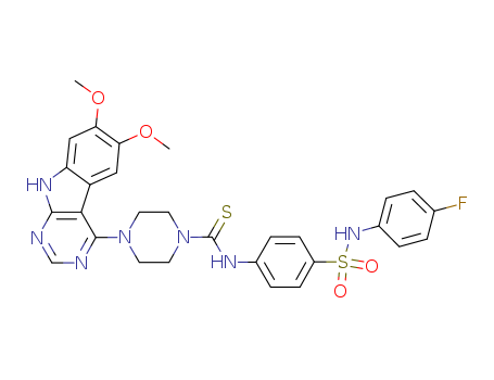 Molecular Structure of 1023310-86-2 (1-Piperazinecarbothioamide,4-(6,7-dimethoxy-9H-pyrimido[4,5-b]indol-4-yl)-N-[4-[[(4-fluorophenyl)amino]sulfonyl]phenyl]-)
