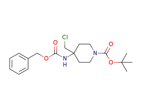Molecular Structure of 1091681-76-3 (4-benzyloxycarbonylamino-4-chloromethyl-piperidine-1-carboxylic acid tert-butyl ester)