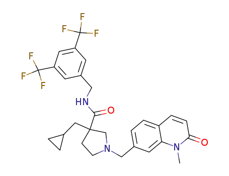 N-(3,5-bis(trifluoromethyl)benzyl)-3-(cyclopropylmethyl)-1-((1-methyl-2-oxo-1,2-dihydroquinolin-7-yl)methyl)pyrrolidine-3-carboxamide