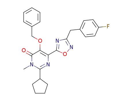 Molecular Structure of 1289649-01-9 (5-(benzyloxy)-2-cyclopentyl-6-(3-(4-fluorobenzyl)-1,2,4-oxadiazol-5-yl)-3-methylpyrimidin-4(3H)-one)