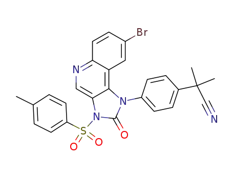 Molecular Structure of 1260167-36-9 (2-(4-(8-bromo-2-oxo-3-tosyl-2,3-dihydro-1H-imidazo[4,5-c]quinolin-1-yl)phenyl)-2-methylpropanenitrile)