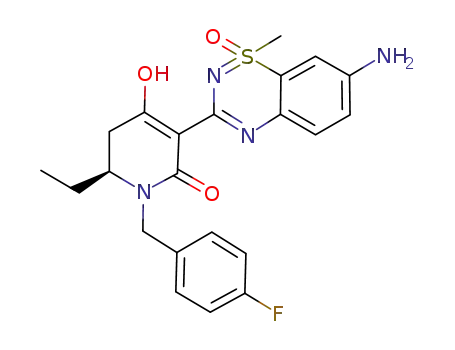 Molecular Structure of 1086106-61-7 (3-(7-amino-1-methyl-1-oxo-1λ<sup>6</sup>-benzo[1,2,4]thiadiazin-3-yl)-6-(S)-ethyl-1-(4-fluoro-benzyl)-4-hydroxy-5,6-dihydro-1H-pyridin-2-one)