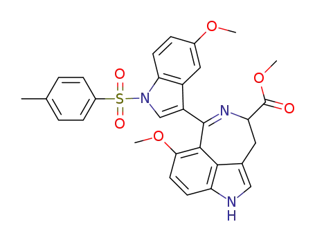 Molecular Structure of 1279707-85-5 (6-[5-methoxy-1-(toluene-4-sulfonyl)-1H-indol-3-yl]-7-methoxy-3,4-dihydro-1H-azepino[5,4,3-cd]indole-4-carboxylic acid methyl ester)