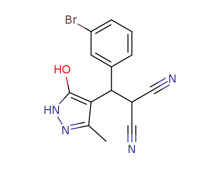 Molecular Structure of 1032011-01-0 ([(3-bromophenyl)(5-hydroxy-3-methyl-1H-pyrazol-4-yl)methyl]malononitrile)