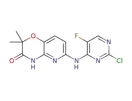 Molecular Structure of 575484-83-2 (6-(2-chloro-5-fluoropyriMidin-4-ylaMino)-2,2-diMethyl-2H-pyrido[3,2-b][1,4]oxazin-3(4H)-one)